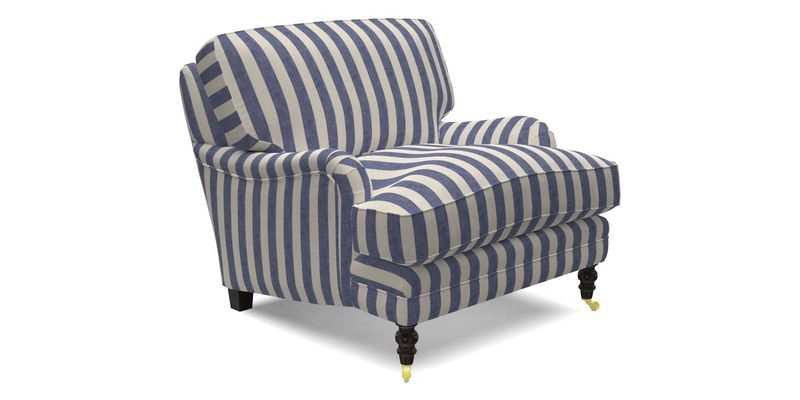 Coates Chair in RHS Gertrude Jekyll Lattice Blue with Seat and Back Cushions in Mohair Velvet Indigo