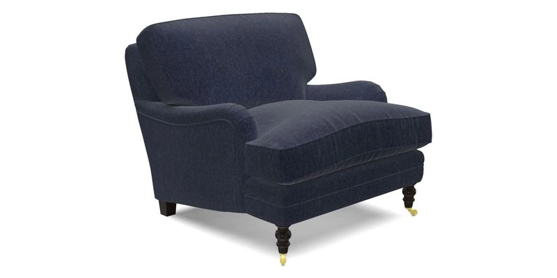Coates Chair in RHS Gertrude Jekyll Lattice Blue with Seat and Back Cushions in Mohair Velvet Indigo