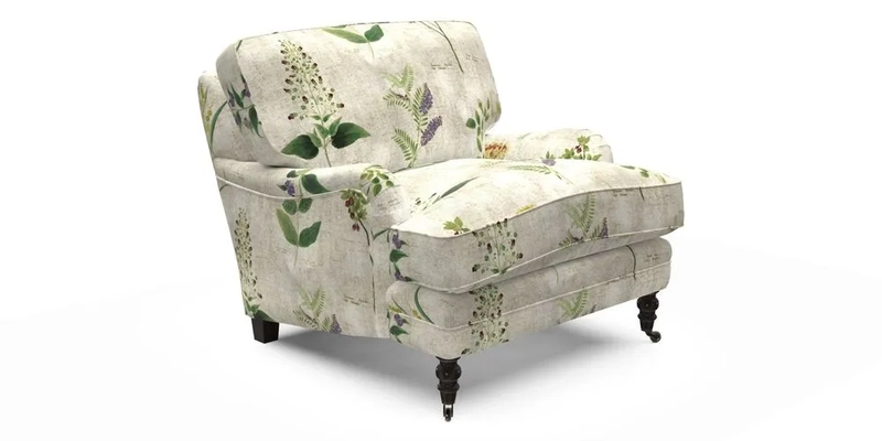 Coates Chair in RHS Gertrude Jekyll Lattice Blue with Seat and Back Cushions in Mohair Velvet Indigo