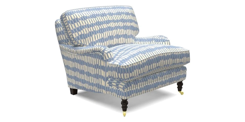 Coates Chair in RHS Gertrude Jekyll Lattice Blue with Seat and Back Cushions in Mohair Velvet Indigo