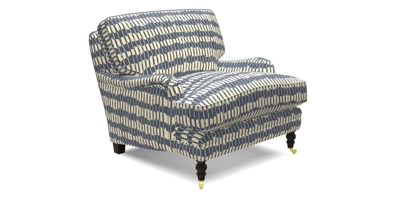 Coates Chair in RHS Gertrude Jekyll Lattice Blue with Seat and Back Cushions in Mohair Velvet Indigo