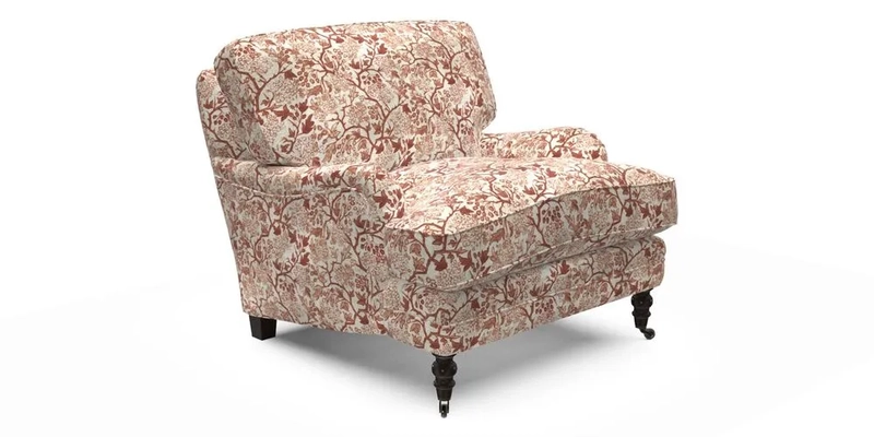 Coates Chair in RHS Gertrude Jekyll Lattice Blue with Seat and Back Cushions in Mohair Velvet Indigo