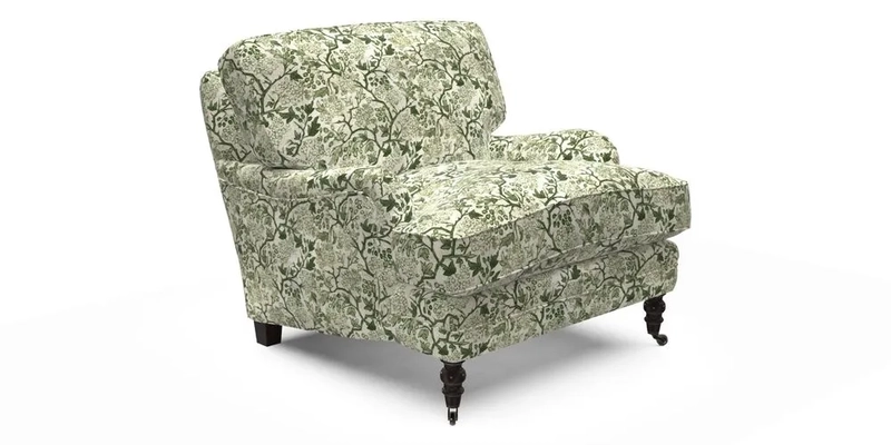 Coates Chair in RHS Gertrude Jekyll Lattice Blue with Seat and Back Cushions in Mohair Velvet Indigo