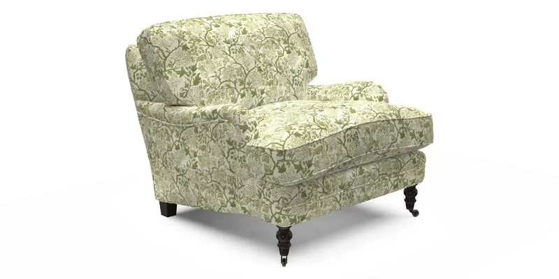 Coates Chair in RHS Gertrude Jekyll Lattice Blue with Seat and Back Cushions in Mohair Velvet Indigo