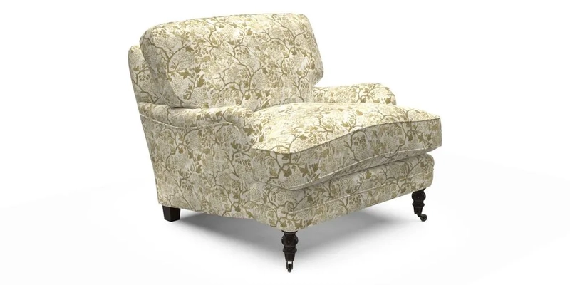 Coates Chair in RHS Gertrude Jekyll Lattice Blue with Seat and Back Cushions in Mohair Velvet Indigo