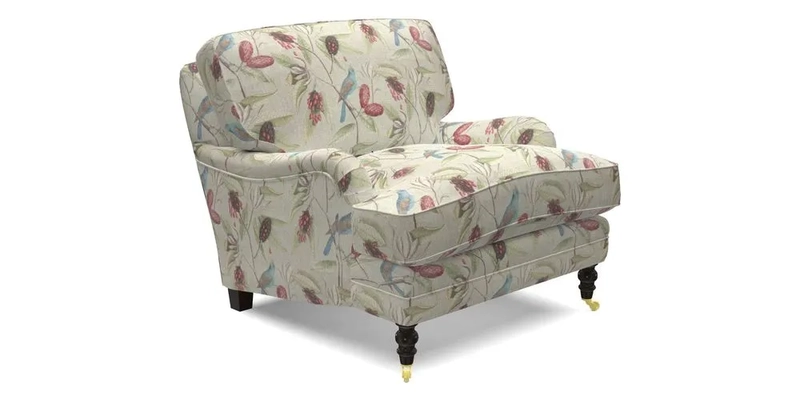 Coates Chair in RHS Gertrude Jekyll Lattice Blue with Seat and Back Cushions in Mohair Velvet Indigo