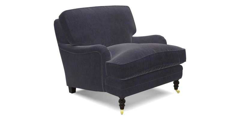 Coates Chair in RHS Gertrude Jekyll Lattice Blue with Seat and Back Cushions in Mohair Velvet Indigo