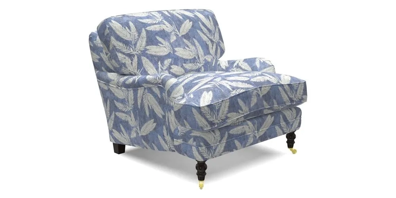 Coates Chair in RHS Gertrude Jekyll Lattice Blue with Seat and Back Cushions in Mohair Velvet Indigo