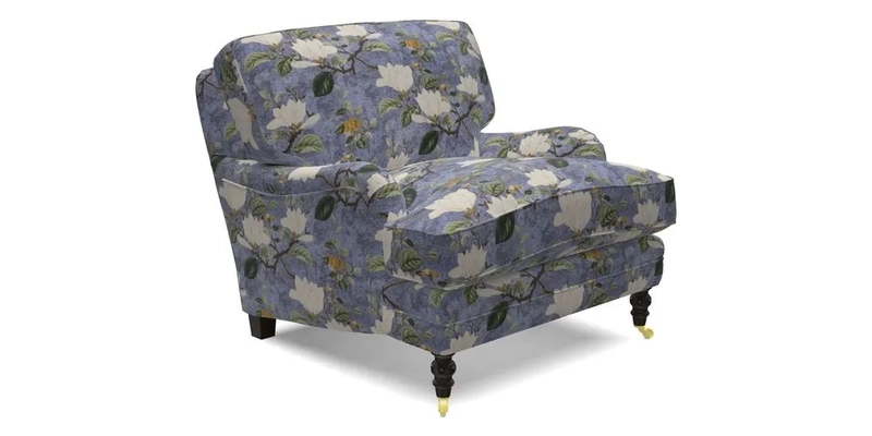 Coates Chair in RHS Gertrude Jekyll Lattice Blue with Seat and Back Cushions in Mohair Velvet Indigo