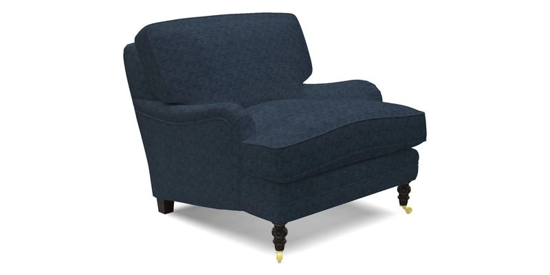 Coates Chair in RHS Gertrude Jekyll Lattice Blue with Seat and Back Cushions in Mohair Velvet Indigo