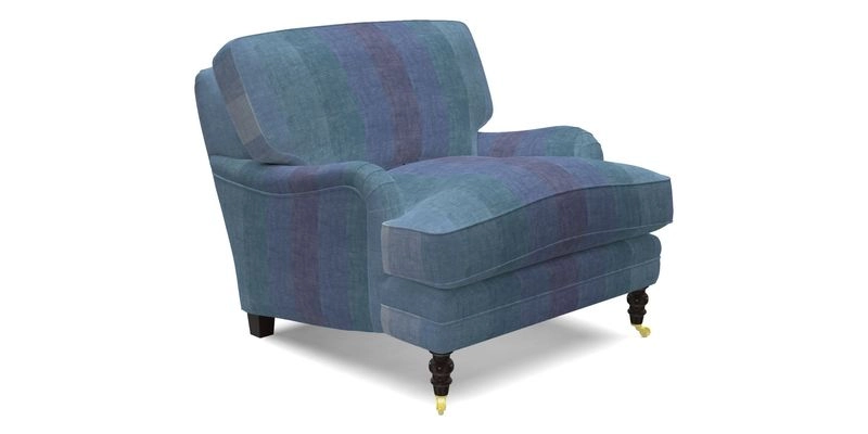 Coates Chair in RHS Gertrude Jekyll Lattice Blue with Seat and Back Cushions in Mohair Velvet Indigo