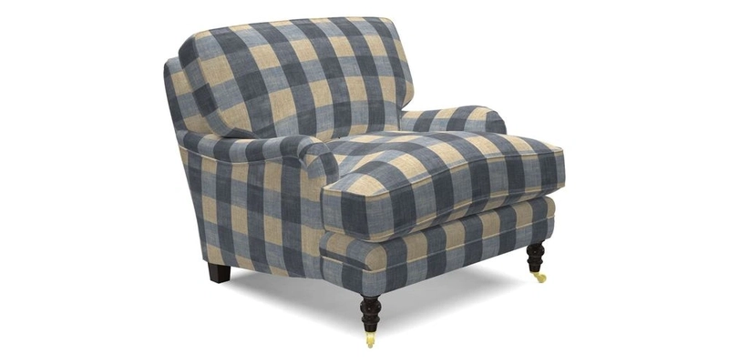 Coates Chair in RHS Gertrude Jekyll Lattice Blue with Seat and Back Cushions in Mohair Velvet Indigo