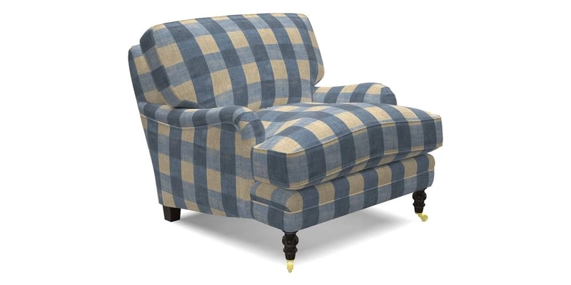 Coates Chair in RHS Gertrude Jekyll Lattice Blue with Seat and Back Cushions in Mohair Velvet Indigo