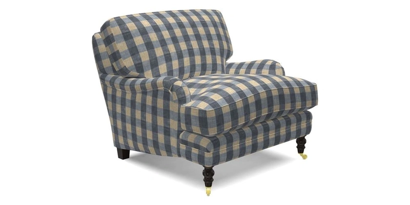 Coates Chair in RHS Gertrude Jekyll Lattice Blue with Seat and Back Cushions in Mohair Velvet Indigo