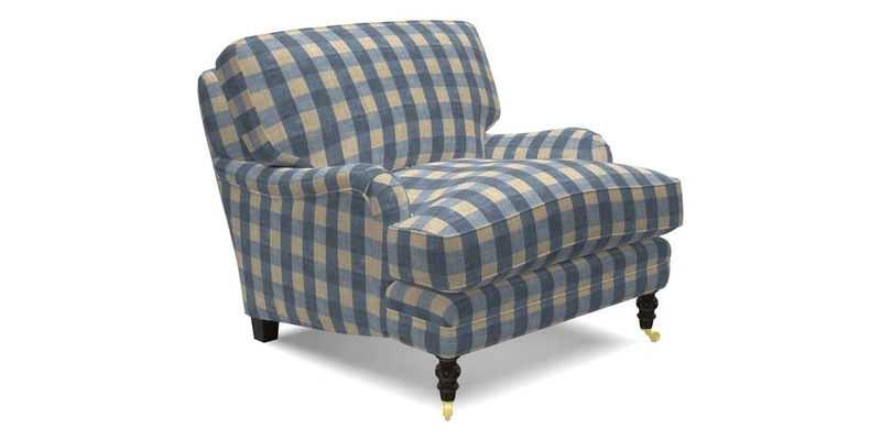 Coates Chair in RHS Gertrude Jekyll Lattice Blue with Seat and Back Cushions in Mohair Velvet Indigo
