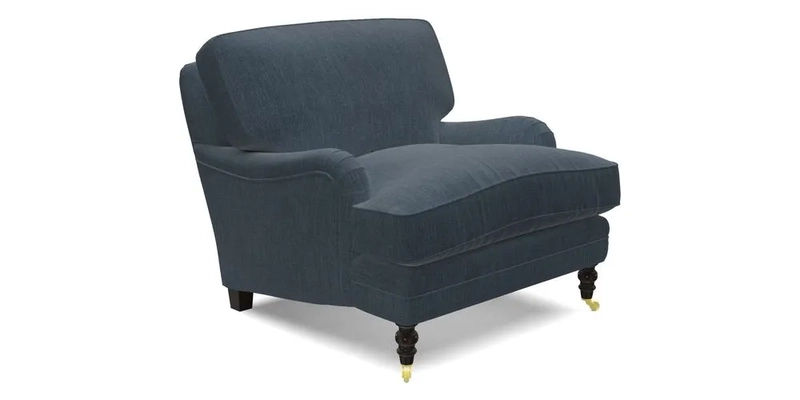 Coates Chair in RHS Gertrude Jekyll Lattice Blue with Seat and Back Cushions in Mohair Velvet Indigo