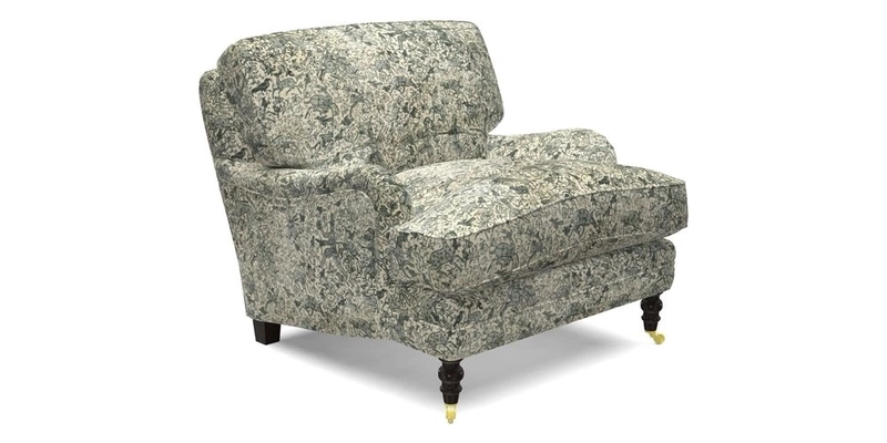 Coates Chair in RHS Gertrude Jekyll Lattice Blue with Seat and Back Cushions in Mohair Velvet Indigo