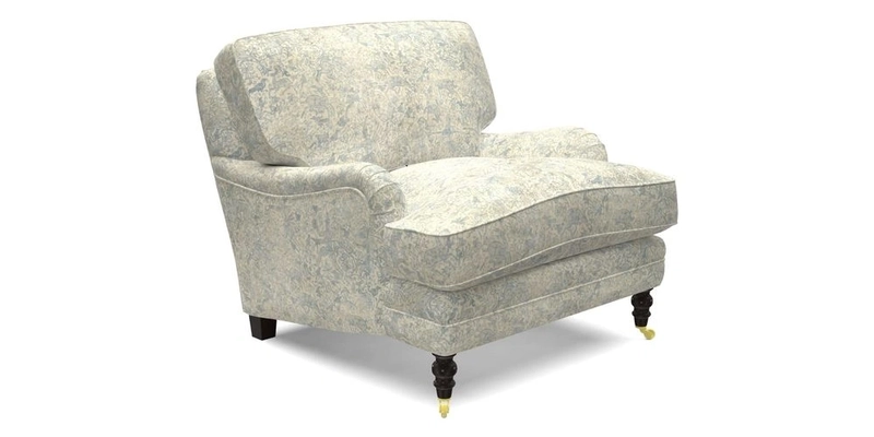 Coates Chair in RHS Gertrude Jekyll Lattice Blue with Seat and Back Cushions in Mohair Velvet Indigo