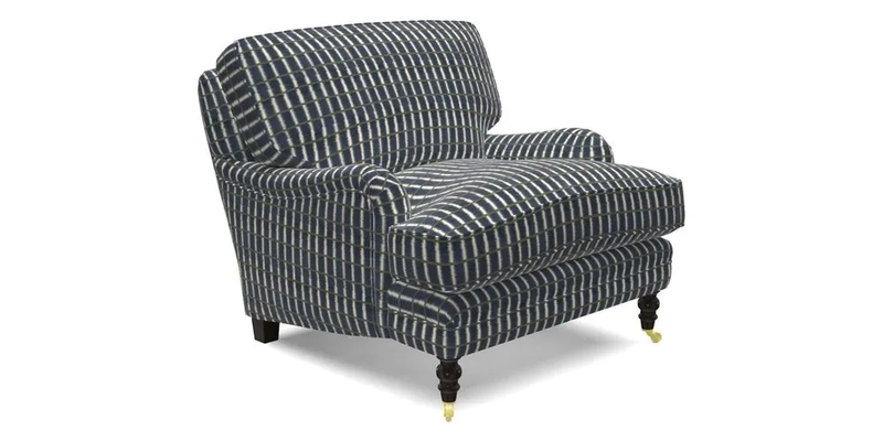 Coates Chair in RHS Gertrude Jekyll Lattice Blue with Seat and Back Cushions in Mohair Velvet Indigo