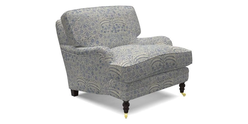 Coates Chair in RHS Gertrude Jekyll Lattice Blue with Seat and Back Cushions in Mohair Velvet Indigo