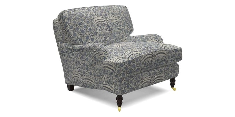 Coates Chair in RHS Gertrude Jekyll Lattice Blue with Seat and Back Cushions in Mohair Velvet Indigo