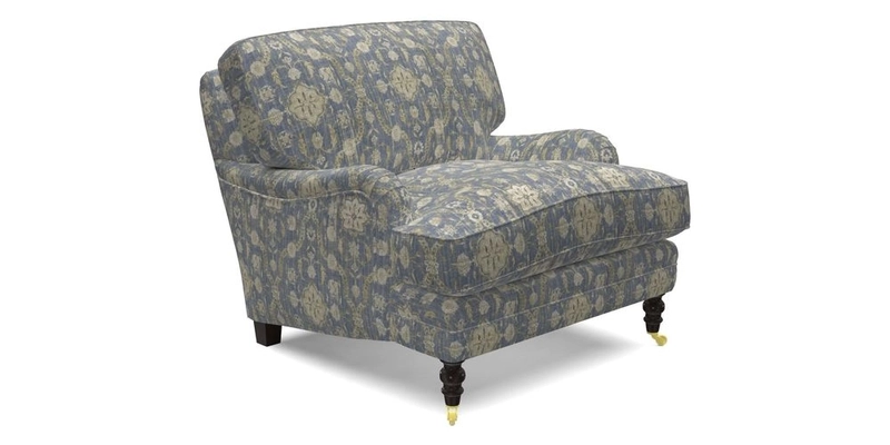 Coates Chair in RHS Gertrude Jekyll Lattice Blue with Seat and Back Cushions in Mohair Velvet Indigo