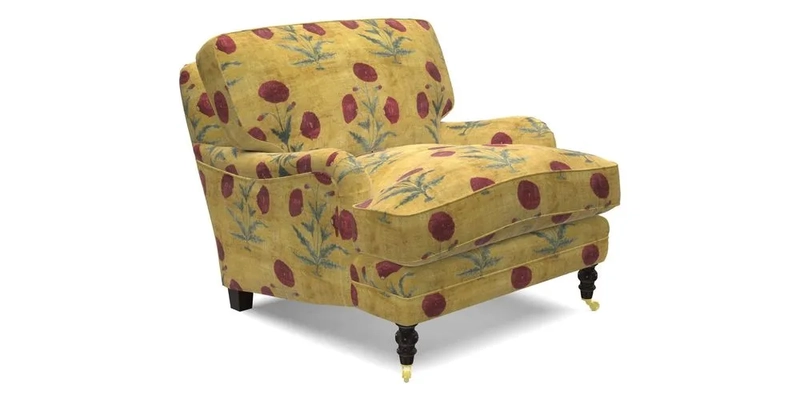 Coates Chair in RHS Gertrude Jekyll Lattice Blue with Seat and Back Cushions in Mohair Velvet Indigo