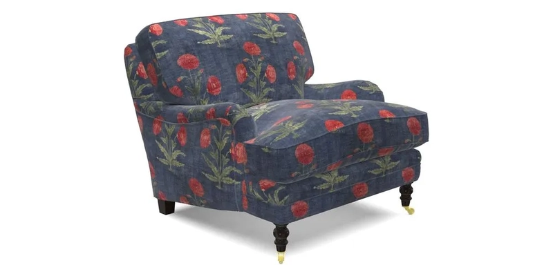 Coates Chair in RHS Gertrude Jekyll Lattice Blue with Seat and Back Cushions in Mohair Velvet Indigo