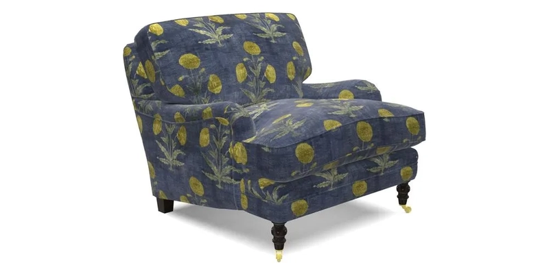 Coates Chair in RHS Gertrude Jekyll Lattice Blue with Seat and Back Cushions in Mohair Velvet Indigo