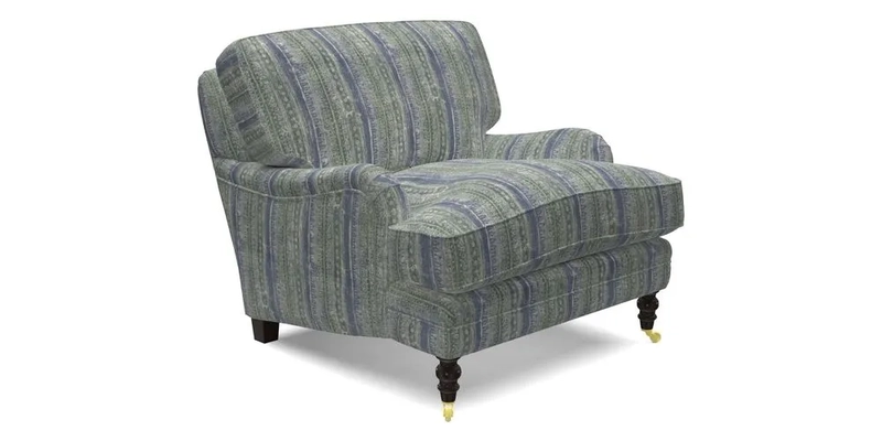 Coates Chair in RHS Gertrude Jekyll Lattice Blue with Seat and Back Cushions in Mohair Velvet Indigo