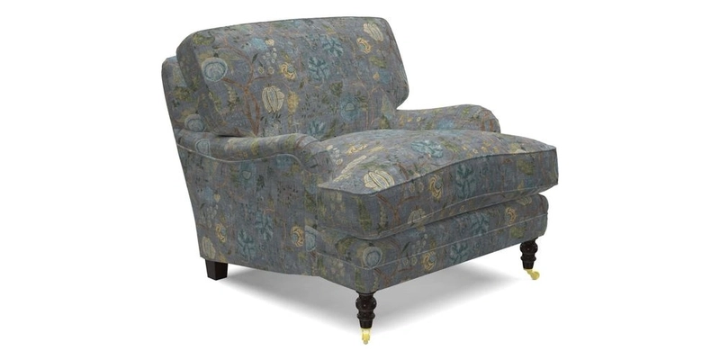 Coates Chair in RHS Gertrude Jekyll Lattice Blue with Seat and Back Cushions in Mohair Velvet Indigo