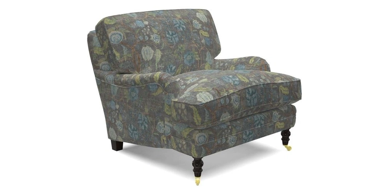 Coates Chair in RHS Gertrude Jekyll Lattice Blue with Seat and Back Cushions in Mohair Velvet Indigo