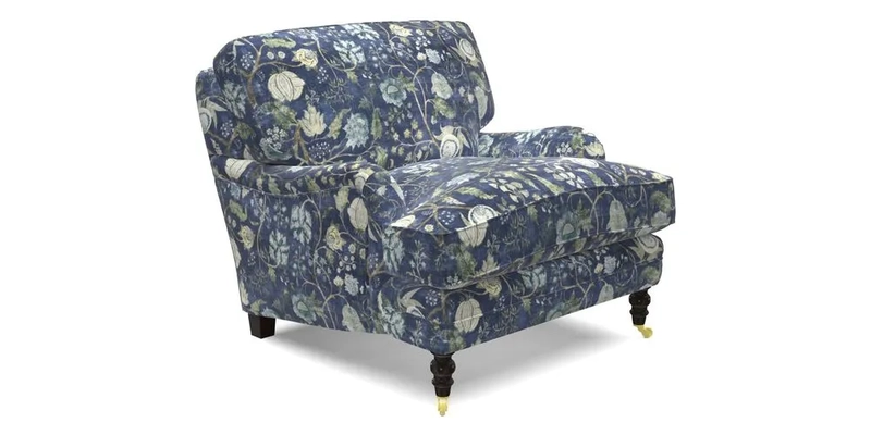 Coates Chair in RHS Gertrude Jekyll Lattice Blue with Seat and Back Cushions in Mohair Velvet Indigo