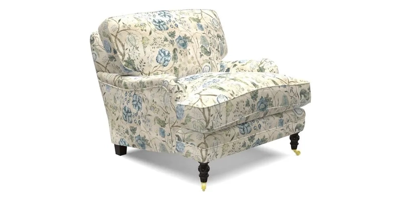 Coates Chair in RHS Gertrude Jekyll Lattice Blue with Seat and Back Cushions in Mohair Velvet Indigo