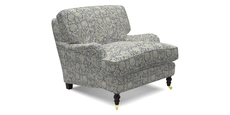 Coates Chair in RHS Gertrude Jekyll Lattice Blue with Seat and Back Cushions in Mohair Velvet Indigo