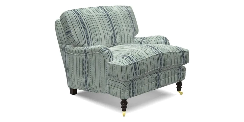 Coates Chair in RHS Gertrude Jekyll Lattice Blue with Seat and Back Cushions in Mohair Velvet Indigo