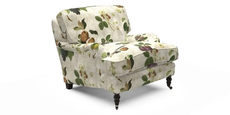 Coates Chair in RHS Gertrude Jekyll Lattice Blue with Seat and Back Cushions in Mohair Velvet Indigo