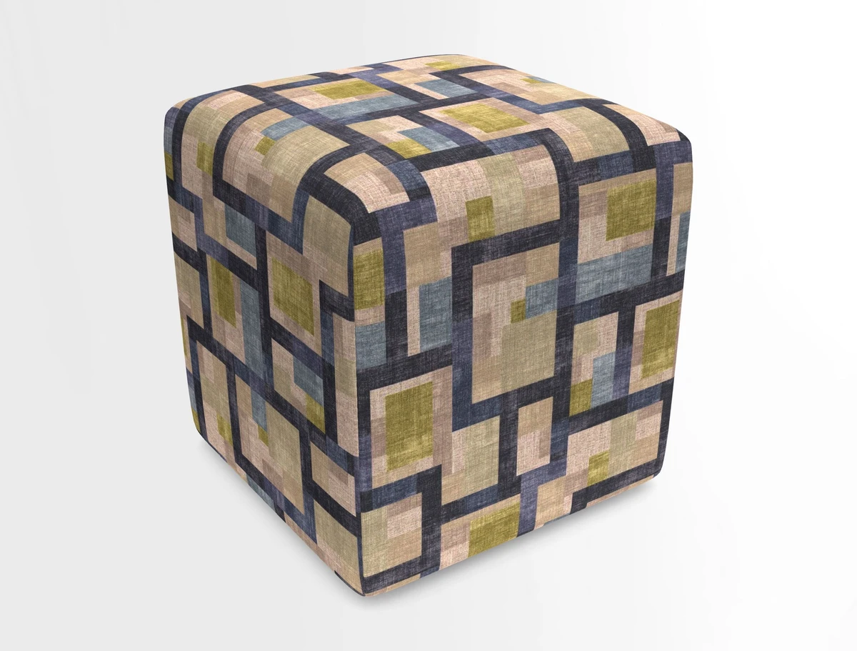 Cube Footstool in Peruvian homespun fabric