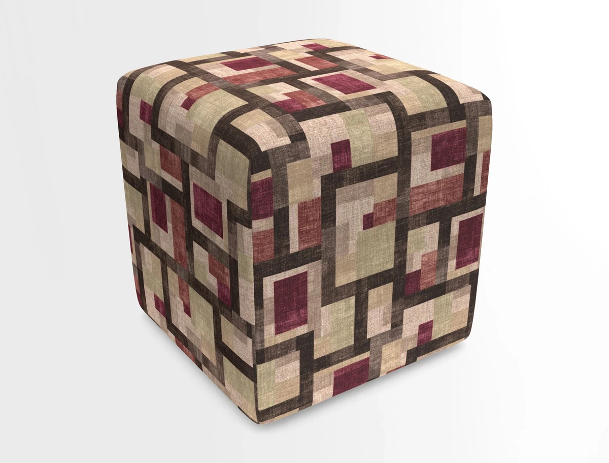 Cube Footstool in Peruvian homespun fabric