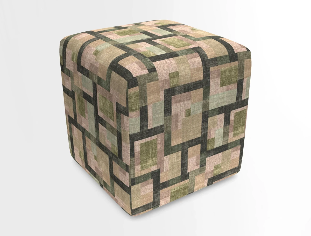 Cube Footstool in Peruvian homespun fabric