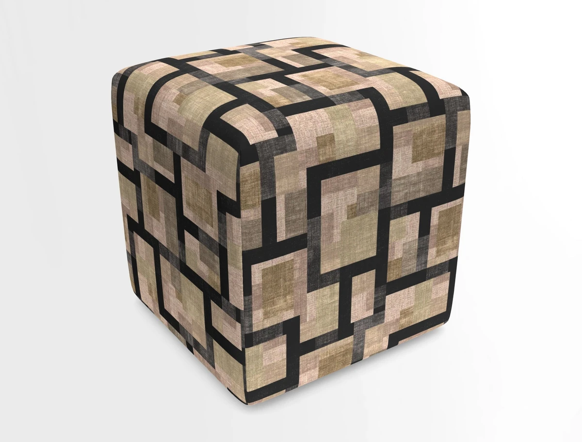 Cube Footstool in Peruvian homespun fabric
