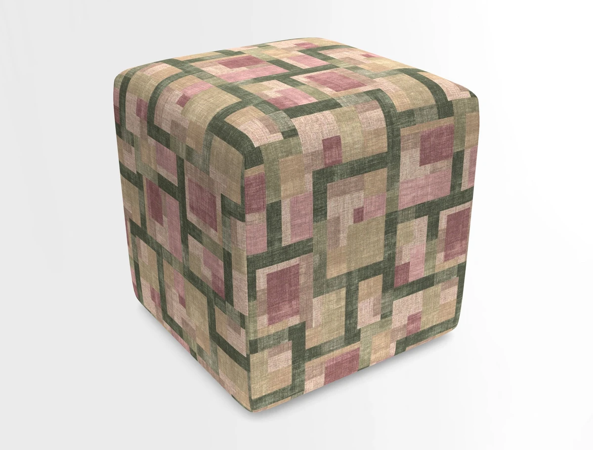 Cube Footstool in Peruvian homespun fabric