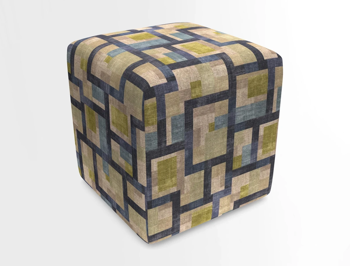 Cube Footstool in Peruvian homespun fabric