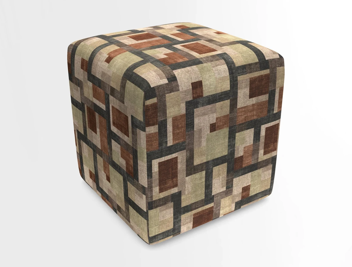 Cube Footstool in Peruvian homespun fabric