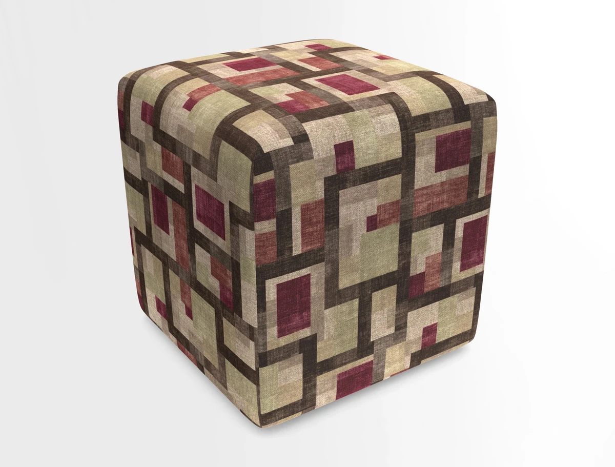 Cube Footstool in Peruvian homespun fabric