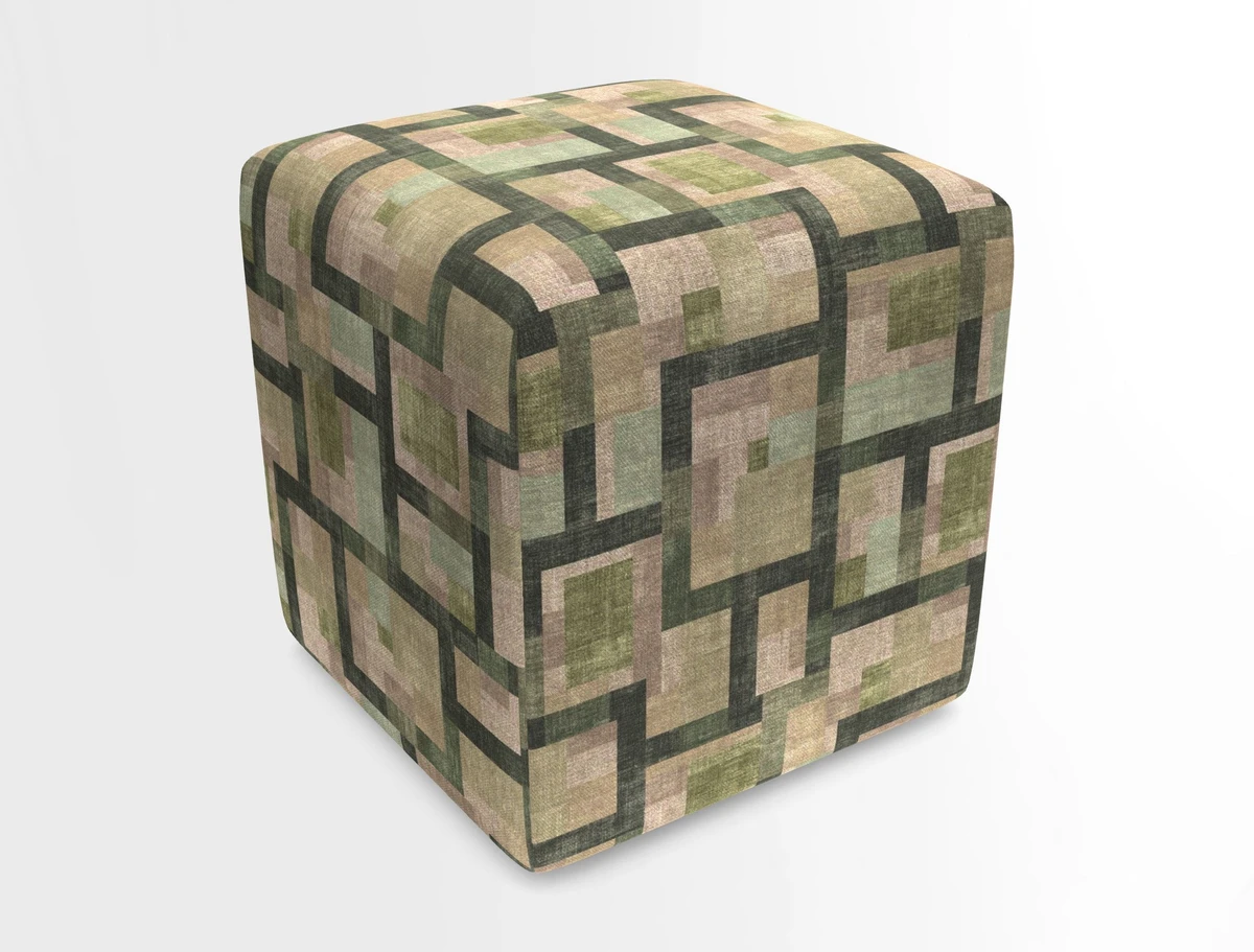Cube Footstool in Peruvian homespun fabric