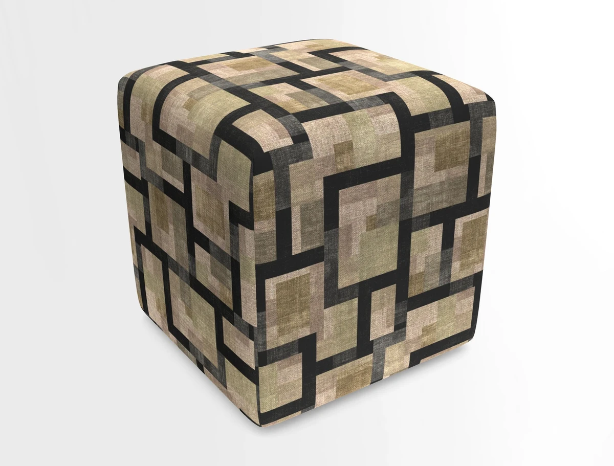Cube Footstool in Peruvian homespun fabric