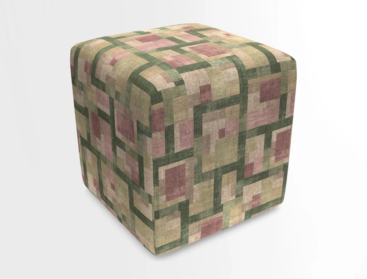 Cube Footstool in Peruvian homespun fabric
