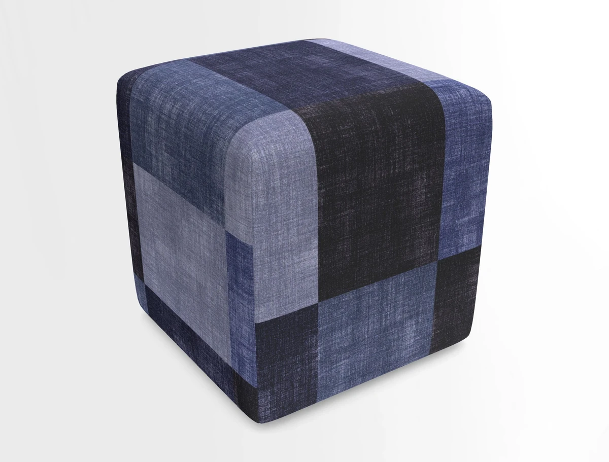 Cube Footstool in Peruvian homespun fabric