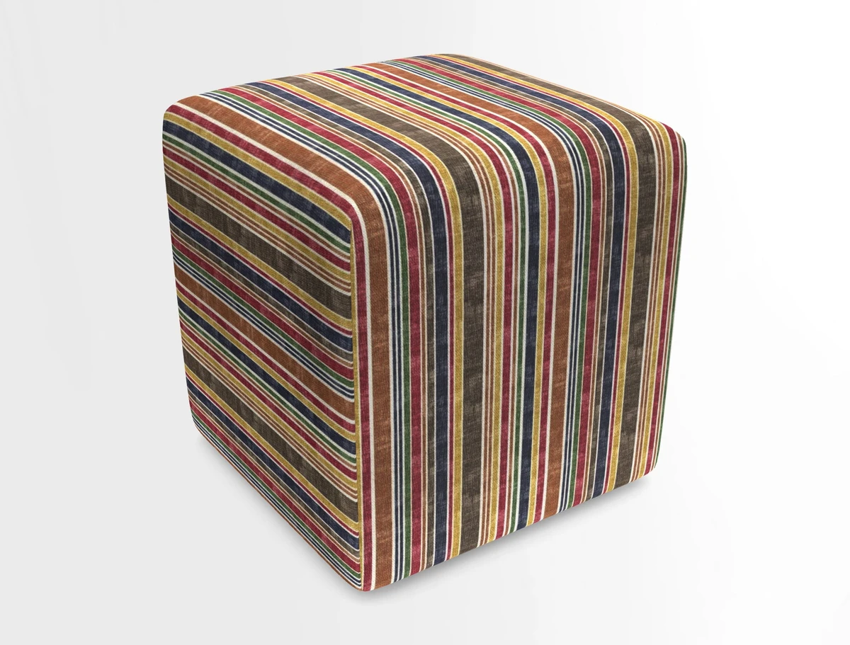 Cube Footstool in Peruvian homespun fabric